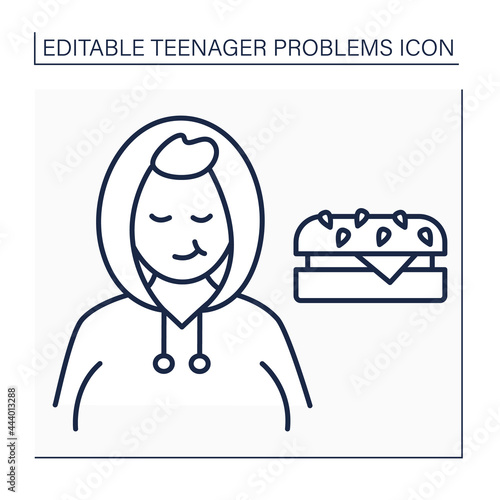 Obesity line icon. Overweight. Obeseness due stress, depression, anxiety and emotional issues. Teenager problem concept. Isolated vector illustration. Editable stroke
