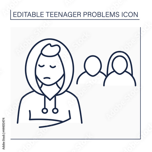 Ignore line icon. Ignoring parental advice. Avoid communication with relatives. Misunderstanding between child and parents.Teenager problem concept. Isolated vector illustration. Editable stroke