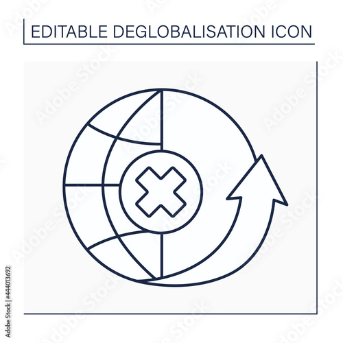 Negative growth line icon. Contraction in business sales or earnings.Decrease in its gross domestic product. Deglobalisation concept. Isolated vector illustration. Editable stroke