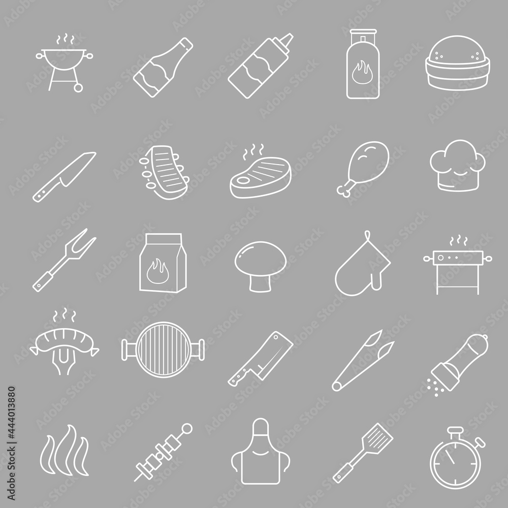 Grill, steak house, barbecue vector icon set. Grill, steak house, barbecue vector icon set.