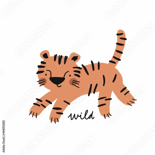 Cute hand drawn tiger. Hand drawn vector illustration - cute cartoon tiger and striped 