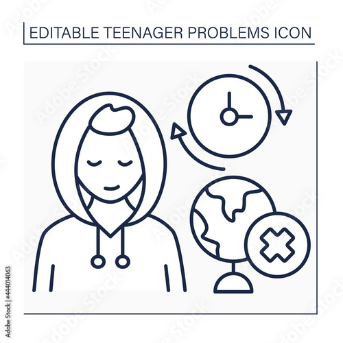 Skipping school line icon. Protest against school system, subjects. Reluctance getting skills.Self-expression.Teenager problem concept. Isolated vector illustration. Editable stroke