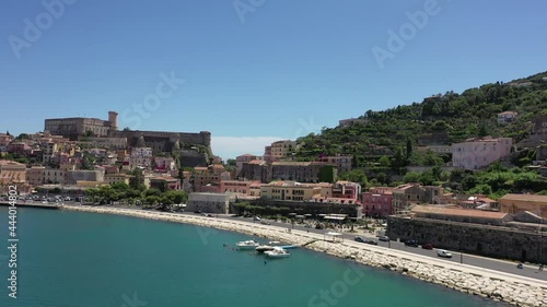 Gaeta, Latina, Italy, the ancient port, the churches and the Aragonese castle.
Aerial shot with drone of the coast of Gaeta photo