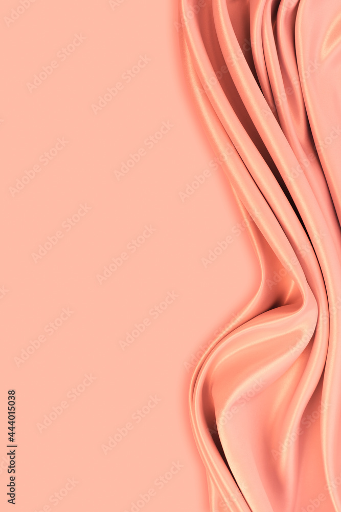Beautiful elegant wavy light pastel orange peach satin silk luxury cloth  fabric texture with monochrome background design. Copy space Stock Photo