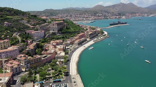 Gaeta, Latina, Italy, the ancient port, the churches and the Aragonese castle.
Aerial shot with drone of the coast of Gaeta photo