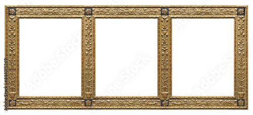 Golden gothic frame for paintings, mirrors or photo isolated on white background. Design element with clipping path