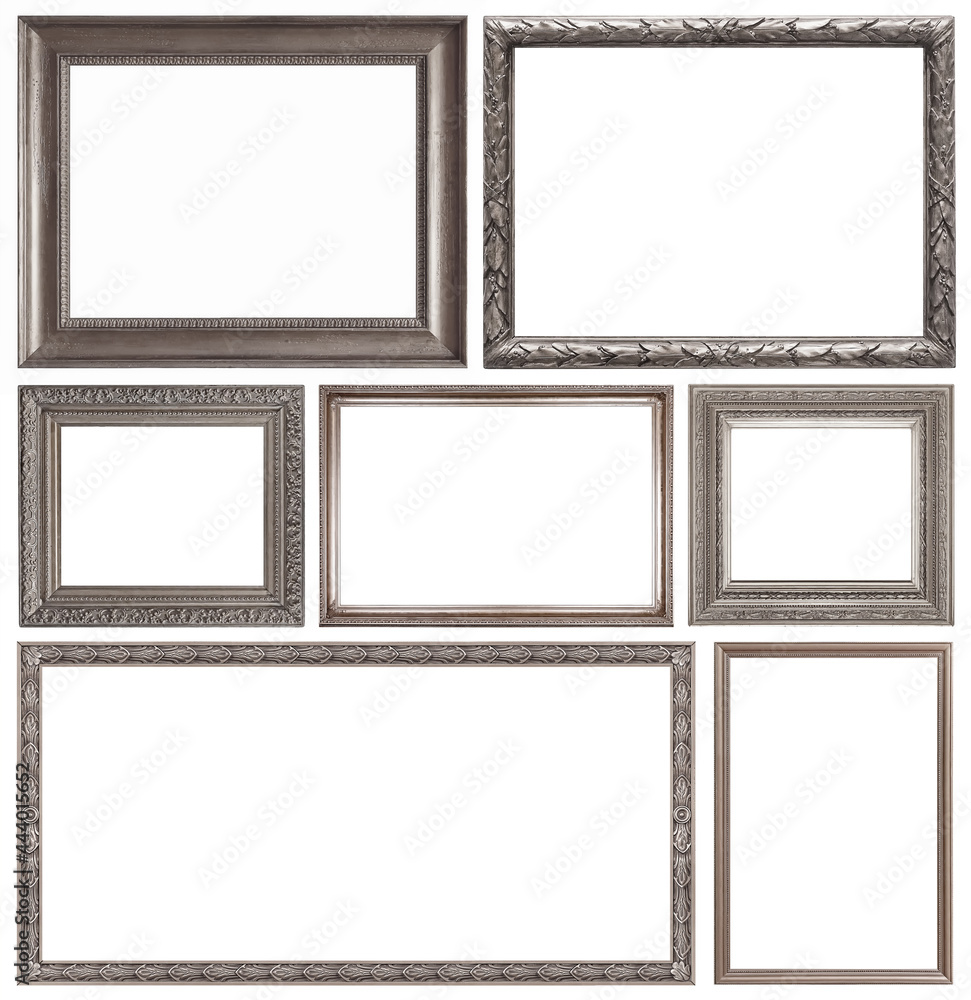 Set of silver frames for paintings, mirrors or photo isolated on white background Set of silver frames for paintings, mirrors or photo isolated on white background