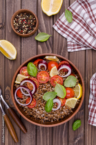 Salad with buckwheat and vegetables