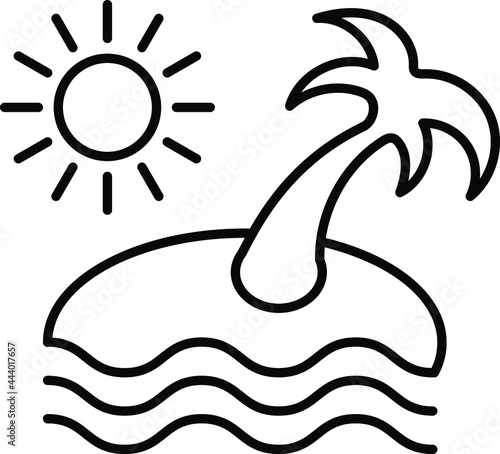 Beach line Icon. Exotic island Sign transparent background. Palm trees sun and water. Summer thin line icon vector illustration