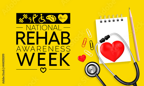 National Rehabilitation awareness week is observed every year in September, it is a branch of medicine that aims to enhance and restore functional ability and quality of life. Vector illustration