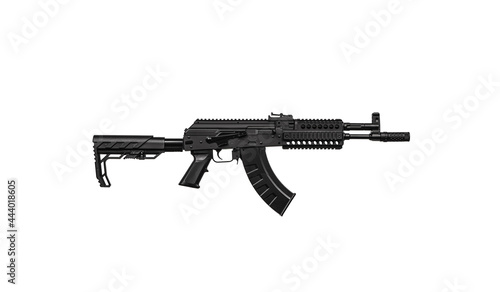 A pneumatic copy of a Russian machine gun. Modern airsoft weapons. Isolate on a white background.