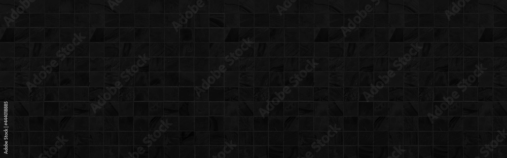 Panorama of Vintage black mosaic wall texture and background seamless