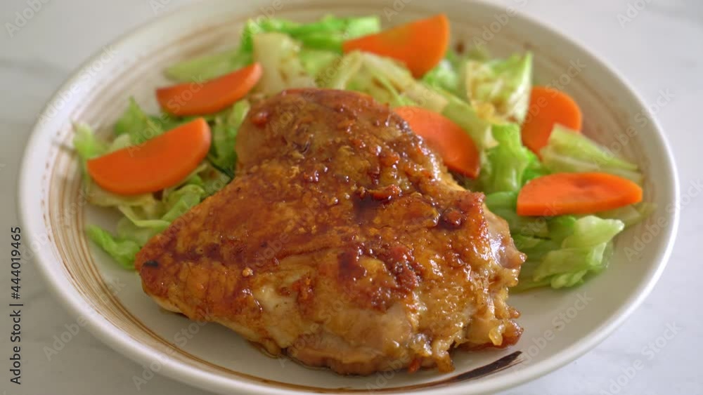 teppanyaki teriyaki chicken steak with cabbage and carrot teppanyaki teriyaki chicken steak with cabbage and carrot
