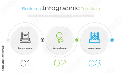 Set line Bungee, Racket and ball and Car tire hanging on rope. Business infographic template. Vector