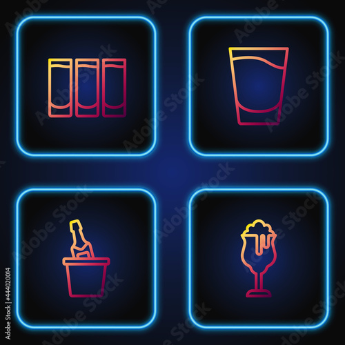 Set line Glass of beer, Champagne in an ice bucket, Shot glass and . Gradient color icons. Vector