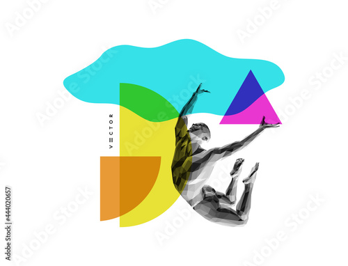 Jumping man. Man in zero gravity. Guy is flying or falling in the air. 3D vector illustration.