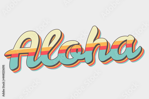 aloha 70's vintage hawaii lettering vector isolated illlustration