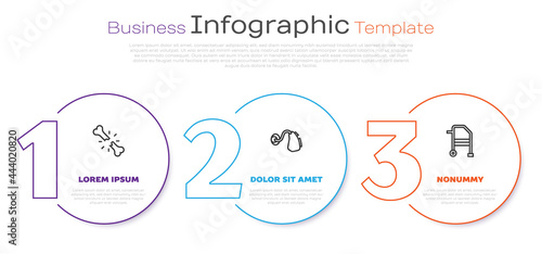 Set line Human broken bone, Hearing aid and Walker. Business infographic template. Vector