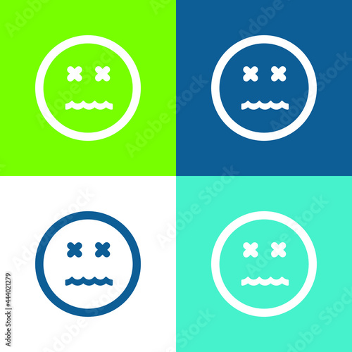 Annulled Emoticon Square Face Flat four color minimal icon set