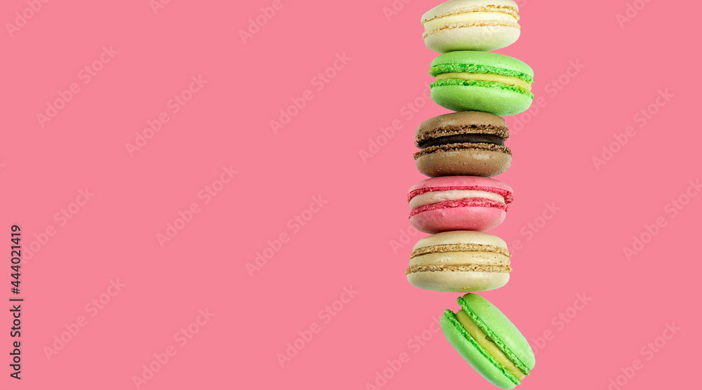 Stack of macaroon isolated on a pink background with copy space Stack of macaroon isolated on a pink background with copy space