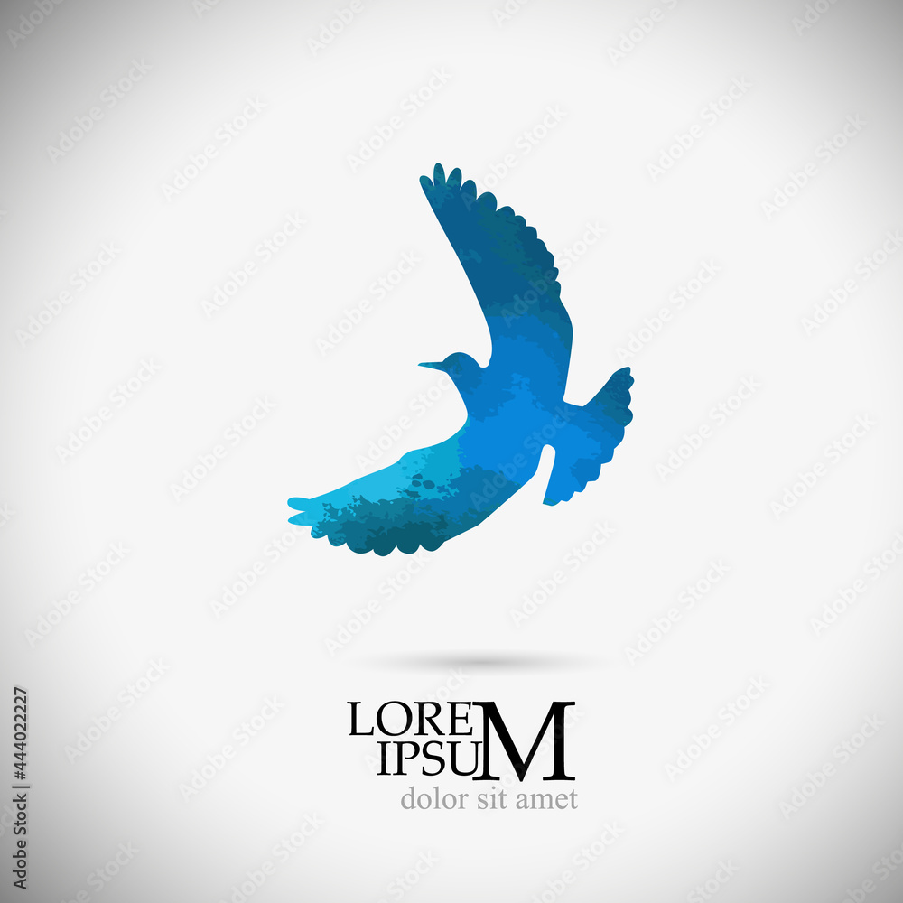 Fototapeta premium Flying blue bird. Mixed media. Vector illustration