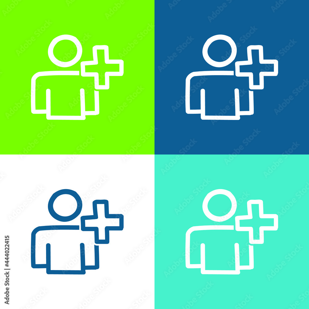 Add User Hand Drawn Outline Flat four color minimal icon set Add User Hand Drawn Outline Flat four color minimal icon set