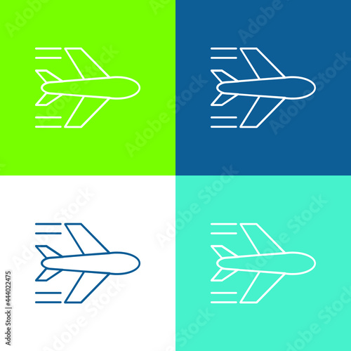 Airplane Flying Flat four color minimal icon set