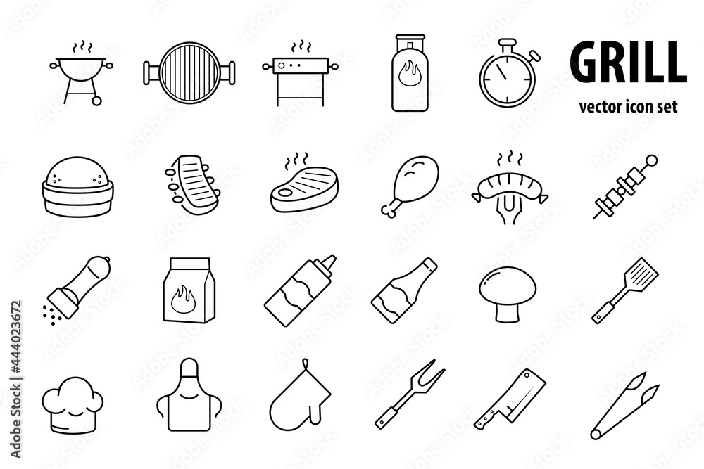 Obraz premium Grill, steak house, barbecue vector icon set. 