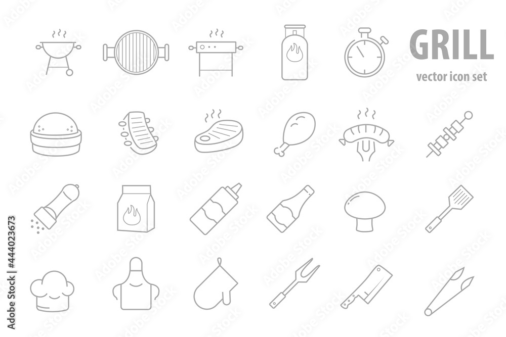 Fototapeta premium Grill, steak house, barbecue vector icon set. 