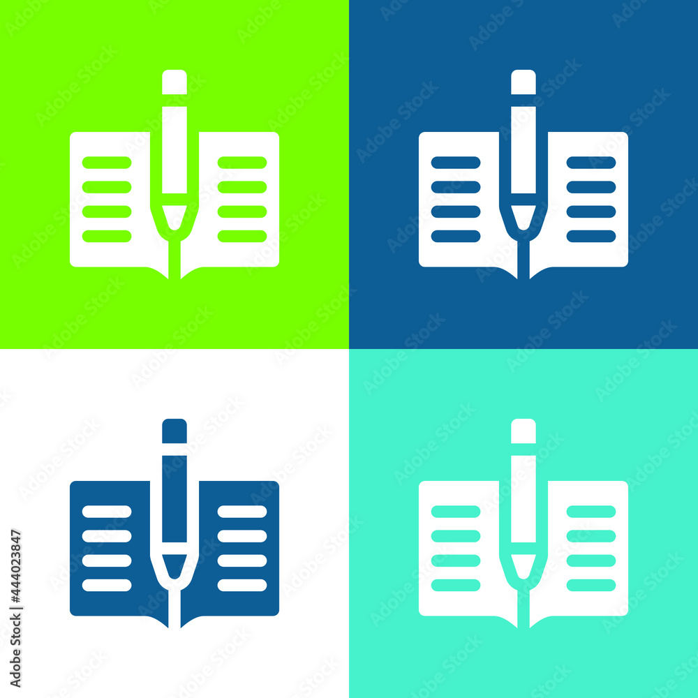 Book Flat four color minimal icon set Book Flat four color minimal icon set