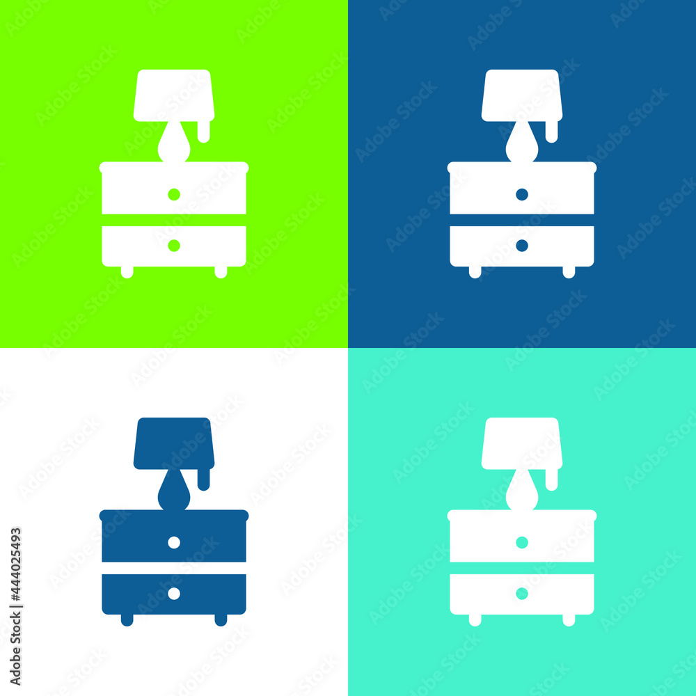 Bedside Table Flat four color minimal icon set Bedside Table Flat four color minimal icon set