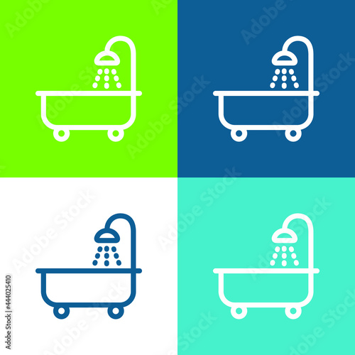 Bathtube With Shower Flat four color minimal icon set