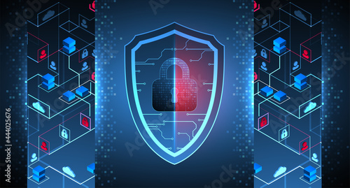 Technological abstract background on the topic of information protection and computer security.