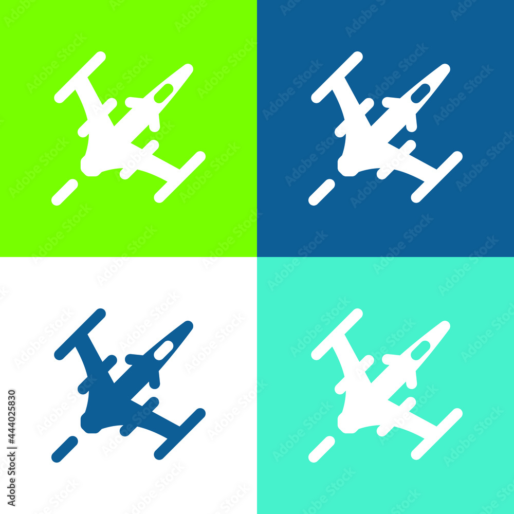 Attack Plane Flat four color minimal icon set