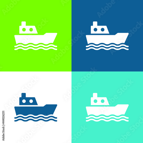 Boat Flat four color minimal icon set