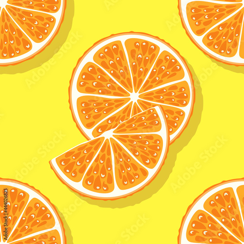 Yellow orange slices seamless pattern with shadow.