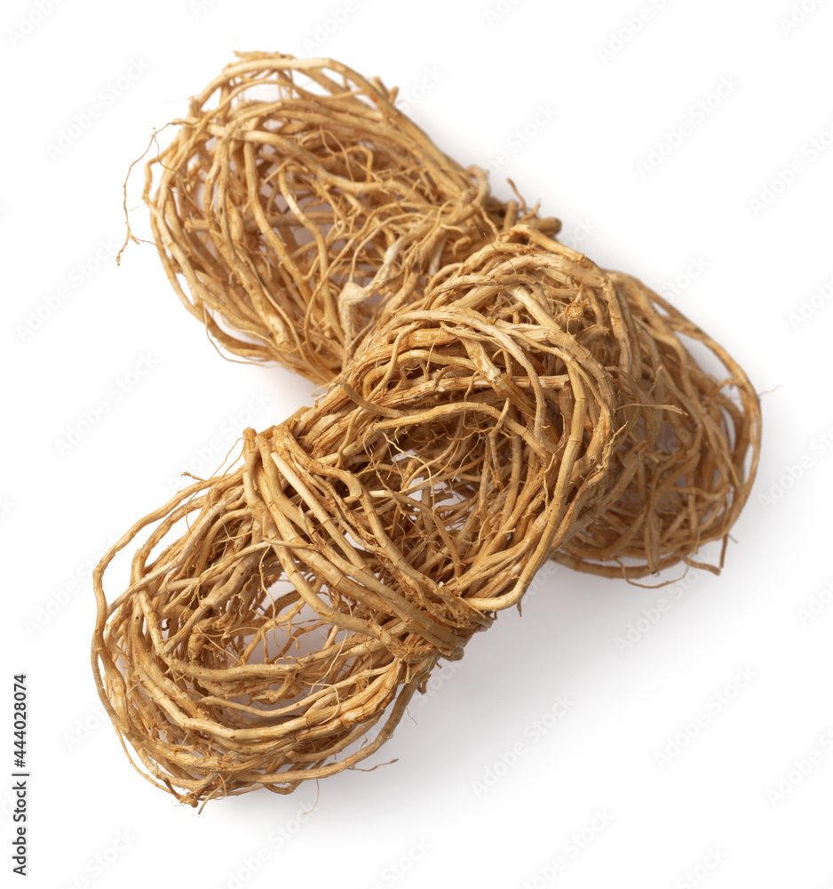 bunch of dried vetiver roots isolated on white background, top view bunch of dried vetiver roots isolated on white background, top view