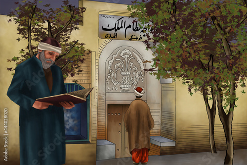 mosque entrance and people turban 