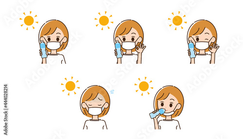 熱中症対策をする女性のイラスト