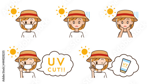 日焼け対策をする女性のイラスト