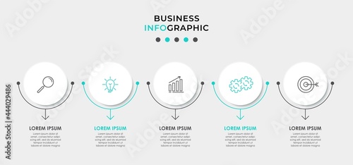 Vector infographic template with icons and 5 options or steps. Infographics for business concept. Can be used for presentations banner, workflow layout, process diagram, flow chart, info graph.