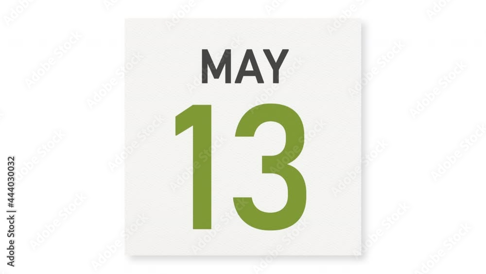 May 13 date behind crumpled paper page of a calendar, 3d animation May 13 date behind crumpled paper page of a calendar, 3d animation