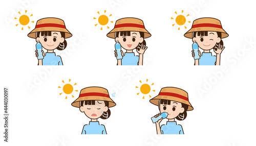 熱中症対策をする女性のイラスト