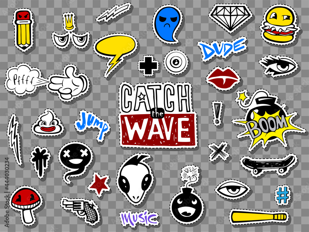Vector set of teens stickers in doodle style. Stock Vector | Adobe Stock