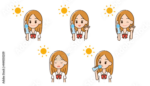 熱中症対策をする女性のイラスト
