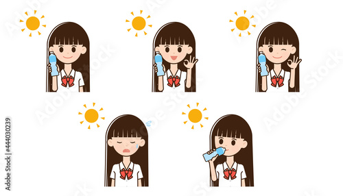 熱中症対策をする女性のイラスト