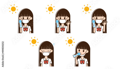 熱中症対策をする女性のイラスト