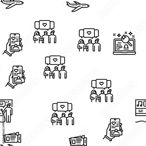 Womens Leisure Time Vector Seamless Pattern Thin Line Illustration