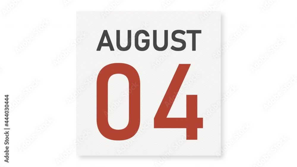 August 4 date behind crumpled paper page of a calendar, 3d animation August 4 date behind crumpled paper page of a calendar, 3d animation