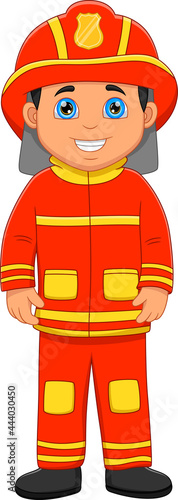 cute boy Firefighter isolated on white background